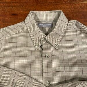 Very soft mens button down shirt. Tan and brown.